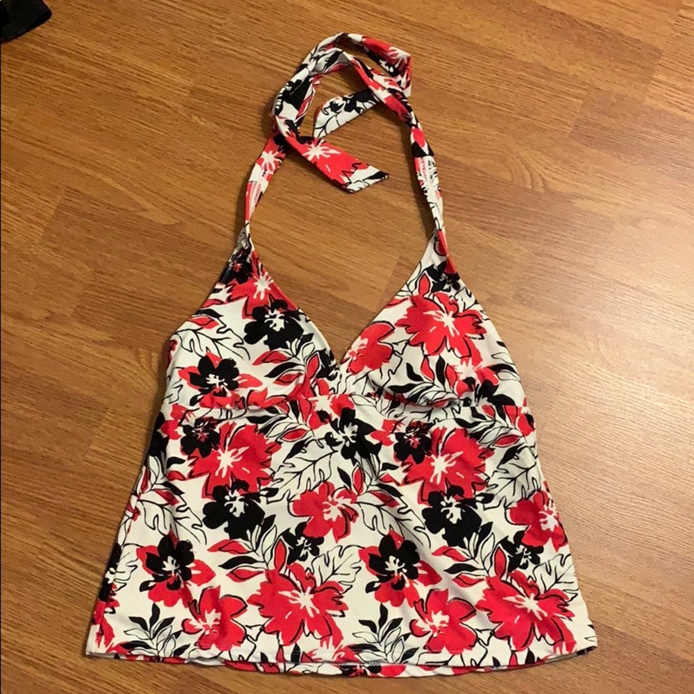 White and red floral tankini